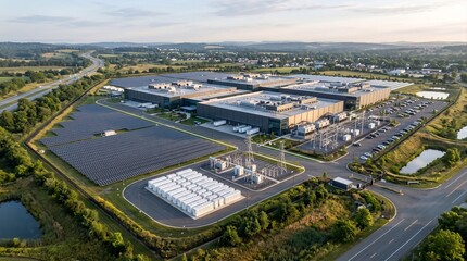 Fototapeta premium Sustainable AI Data Center with Renewable Energy