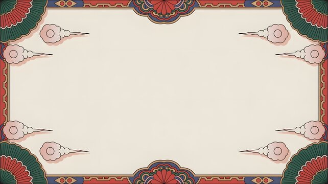 Elegant traditional korean frame featuring intricate patterns and soft cloud motifs for classic graphic design projects