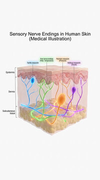 Sensory Nerve Endings in Human Skin Anatomy Medical Illustration