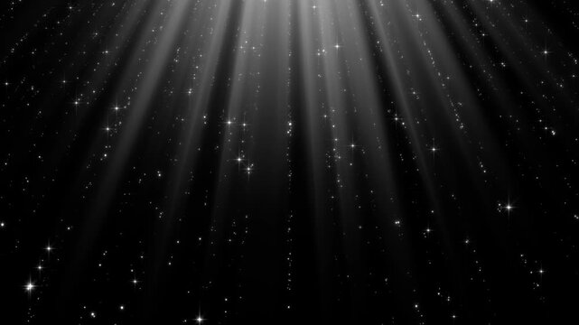 White Light Rays with Sparkling Stars on Black Animation, Glowing Beam with Particle and Glitter for Christmas and Celebration Videos social media motion background