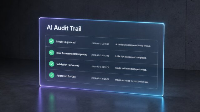 Floating Glass Panel With AI Audit Trail Timestamped Event Log
