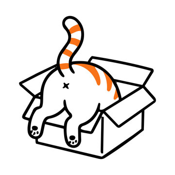 Cute Cartoon Cat Tail Peeking Out of a Box Illustration
