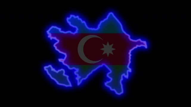 Azerbaijan map outline neon glow with national flag, alpha channel transparent background