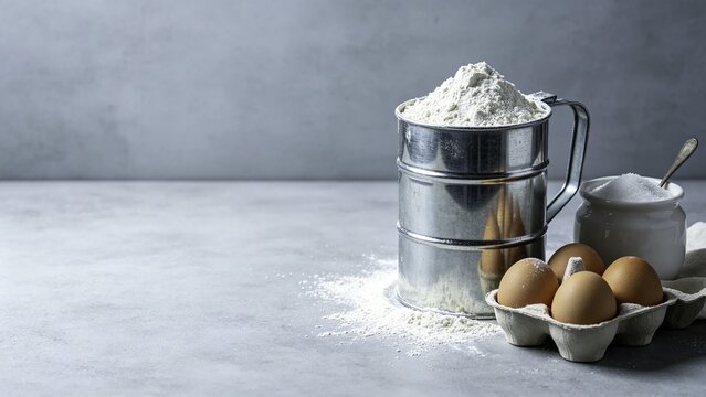 Baking station with flour sifter fresh eggs and sugar bowl r