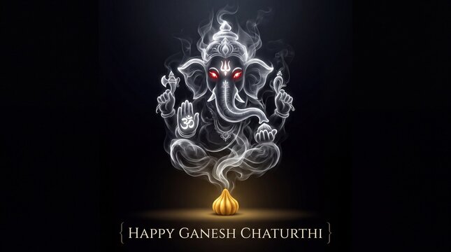 Happy Ganesh Chaturthi: Is the grand festival celebrated all over the India. A creative poster design of a Ganesh idol form the smoke of holy stick (Agarbatti In ... See More