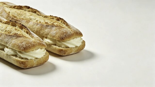 Bread and sweet treats with ciabatta and cream-filled pastri