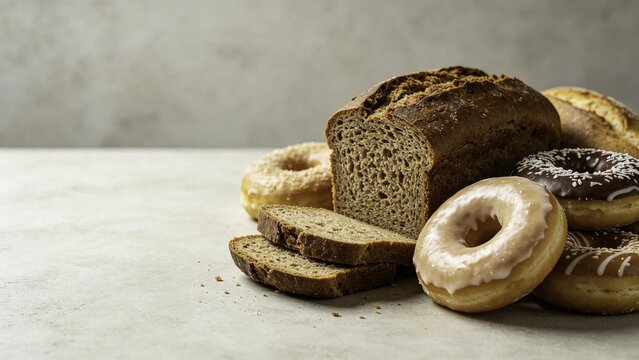 Bakery combo with rye bread and glazed donut assortment