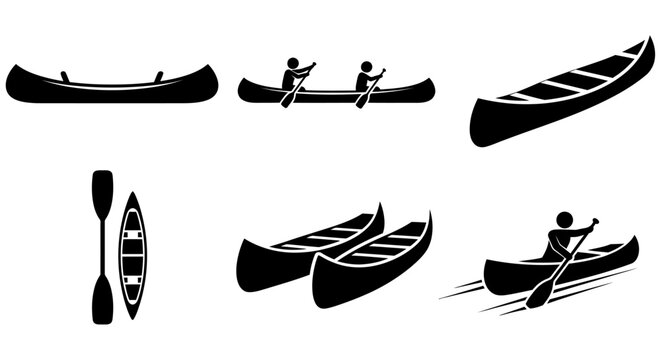 Canoe And Paddles Silhouettes On A White Background canoes kayak
