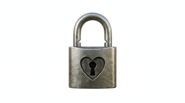 Silver heart shaped padlock on white background security and love concept