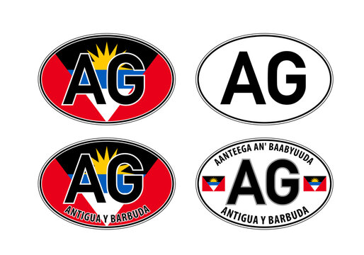 Antigua y Barbuda, oval international vehicle registration code license plate car sticker, vector illustration