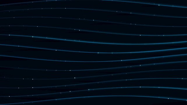 Abstract blue glowing wave lines motion background, with digital data, particles flowing technology concept