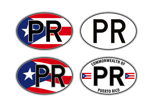 Puerto Rico oval international vehicle registration code license plate car sticker, vector illustration