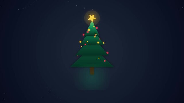 Christmas Tree Illustration with Glowing Star and Colorful Baubles