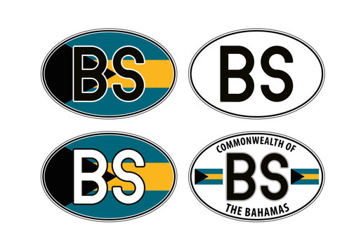 Bahamas, oval international vehicle registration code license plate car sticker, vector illustration