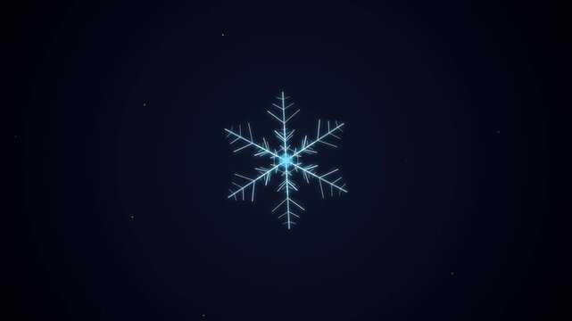 Snowflake Animation Glowing with Light Particles on Dark Background