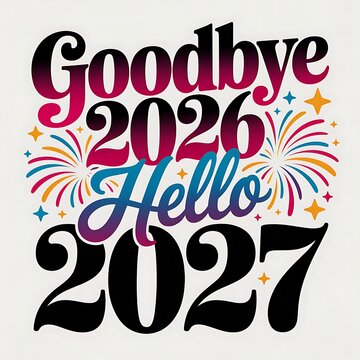 Colorful artistic typography design celebrating New Year transition from 2026 to 2027