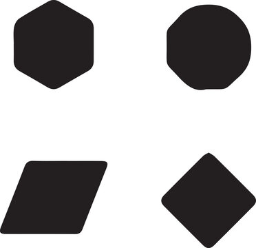 Geometric polygons and shapes vector icon set, rounded hexagon, rounded octagon, parallelogram and tilted square diamond illustration