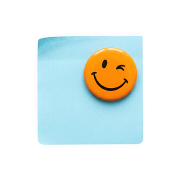 Smiling yellow sticky note on blue background isolated on transparent background, Vector, illustration