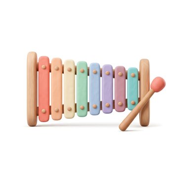 Cute clay style xylophone toy with mallet 3d render