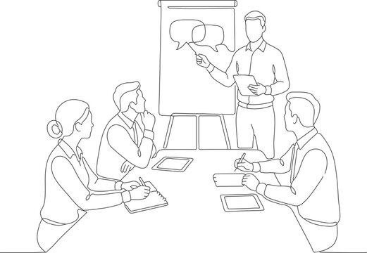 Corporate Team Workshop and Business Presentation One Line Illustration