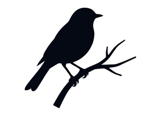 Obraz premium A simple black silhouette of a small bird perched on a thin tree branch isolated on white