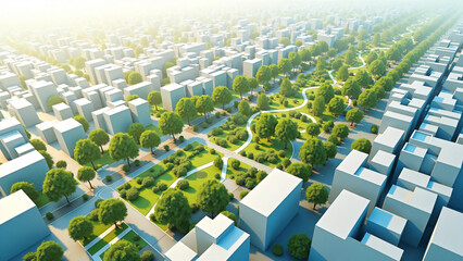 Obraz premium Urban Green Corridors Connecting Parks and Residential Areas