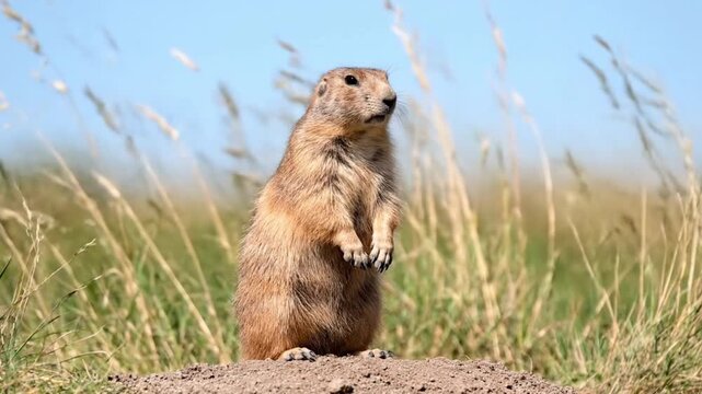 Black-tailed prairie dog lookout behavior observed while standing on a mound in natural habitat