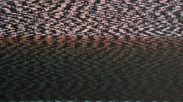 Channel Frequency Offset. Loop. The screen of an old TV, which broadcasts on-air interference inherent in an analog signal - white noise, interlacing, distortion and interference