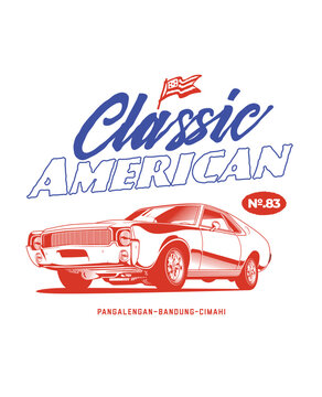 Classic American Muscle Car Vintage Retro Automotive Illustration