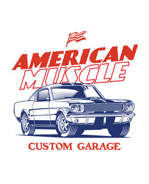 American Muscle Car Vintage Automotive Retro Illustration