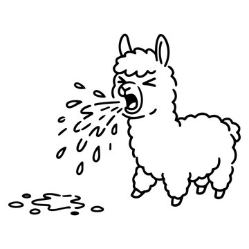 Adorable Alpaca Spitting Water in a Playful and Cute Cartoon Style Illustration