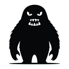 Black silhouette of a furry monster with sharp teeth © Mehedi