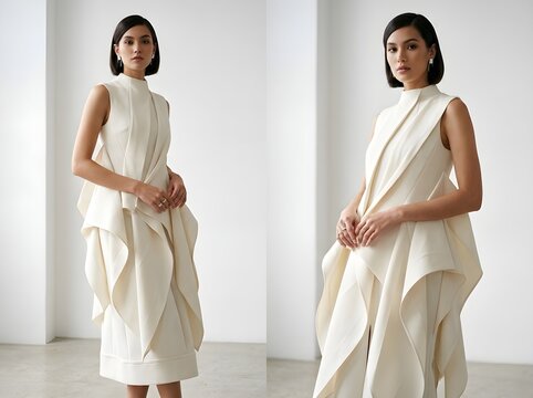 Horizontal Minimalist Architectural Couture   
Modern architectural couture with a clean and timeless visual style. 