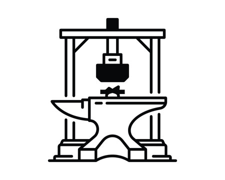 Anvil drop forge icon, blacksmith metal pressing machine