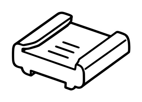 Minimalist black and white vector icon illustration of a camera hot shoe cover, a protective cap for digital SLR and mirrorless camera flash mounts, isolated on a clean white background for design.