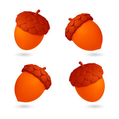 Vibrant 3D acorns illustrations for fall designs on transparent background © MSTSAKHINA