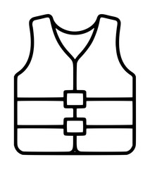 Fototapeta premium Minimalist life jacket vector icon for water safety and maritime rescue. This black and white line art illustration features a personal flotation device with buckles for boating and sailing gear.