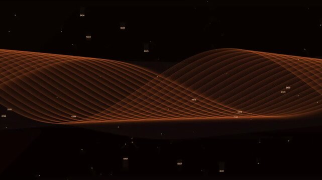 Abstract digital data wave background, with floating numbers, and particles