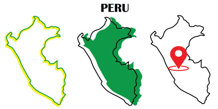 Peru map vector illustration set, Peru outline silhouette shape icon infographic design element with pin mark