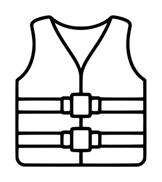 Professional life vest vector icon showcasing a safety flotation device with secure buckles and straps, ideal for maritime emergency, boating, sailing, and water rescue themed graphic illustrations.