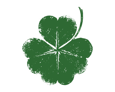 Green four-leaf clover illustration, distressed textured lucky symbol