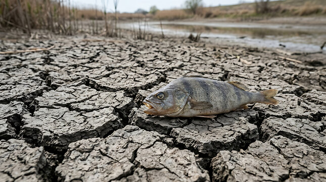 Drought Stricken Turtle on Cracked Dry Earth.