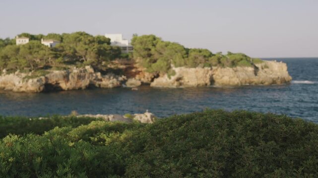 Elevated view of a wild turquoise cove on the Mallorca coastline