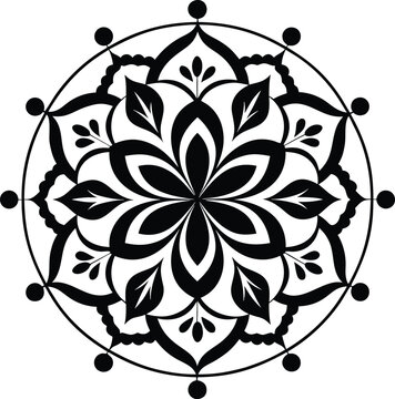 Black and white floral mandala vector. Decorative henna design, ethnic circular ornament. Haremi art illustration, arabesque pattern with flower motif