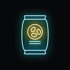 Naklejka premium Seeds bag icon glowing with neon light representing agriculture and planting