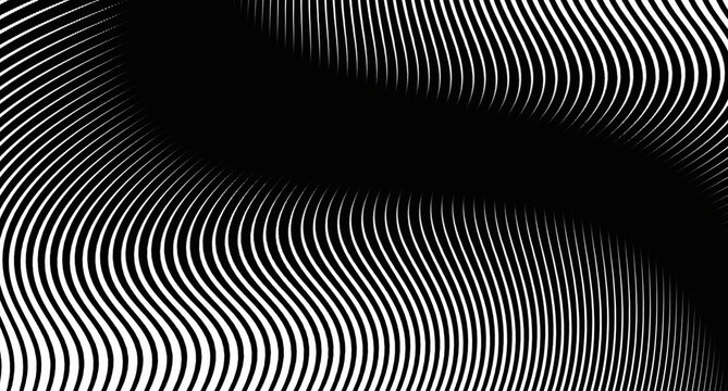 Abstract Black and White Optical Illusion Background with Dynamic Wavy Lines