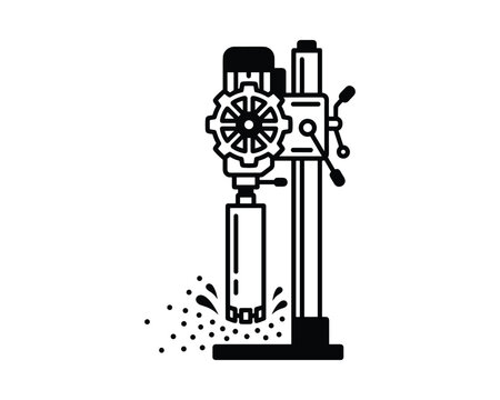 Concrete coring drill icon, working tool line art