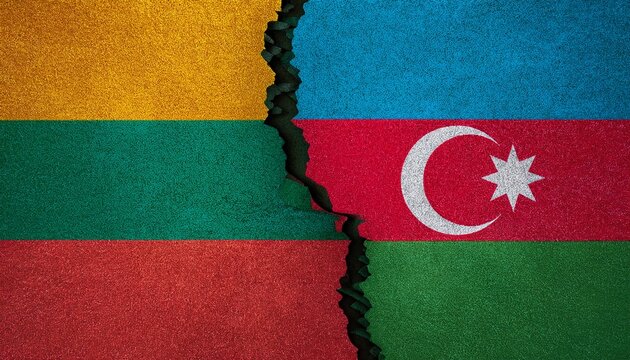 cracked floor between lithuania flag and azerbaijan flag
