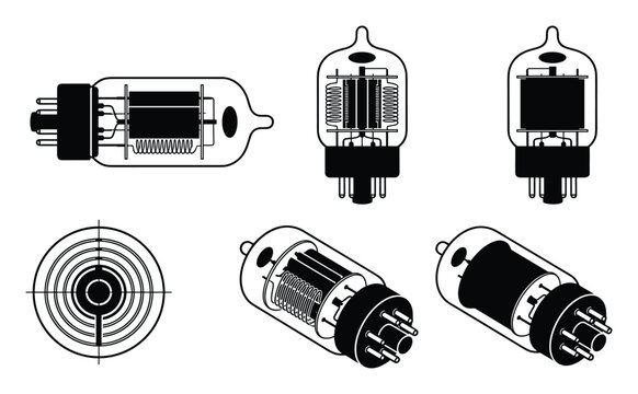 Vacuum tube outline drawing set, electron valve component illustrations