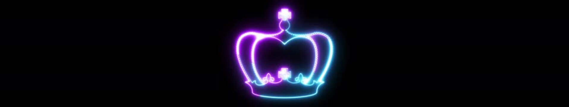 Ultrawide Neon Glowing Royal Crown Animation on Black Background &ndash; Luxury King Queen Crown Icon, Regal Light Outline, Seamless Loop, 4K Widescreen Motion Graphics with Alpha